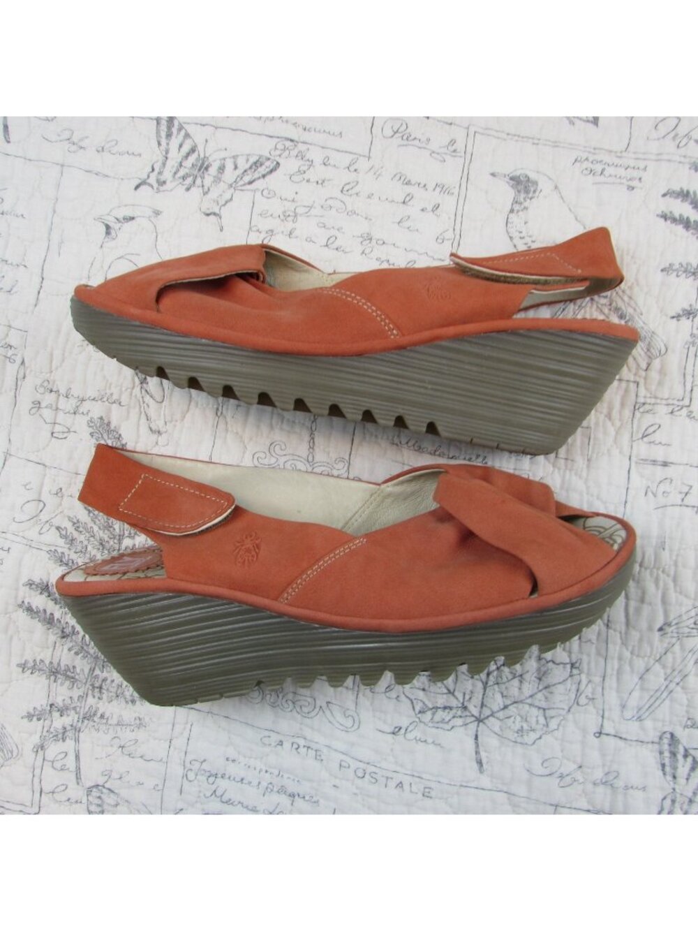 EUC Fly London Yakin Sandal coral Leather Slingback Wedge Platform 41 us 10